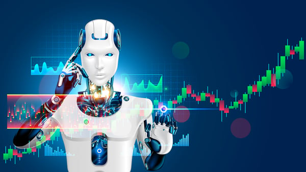 A female robot with a stock chart